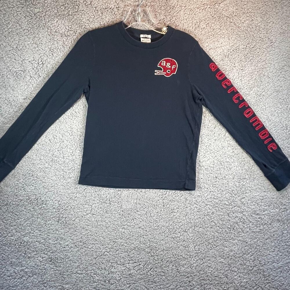Abercrombie Kids Shirt Boys Medium Blue Long Sleeve A&F Football Chenille Patch